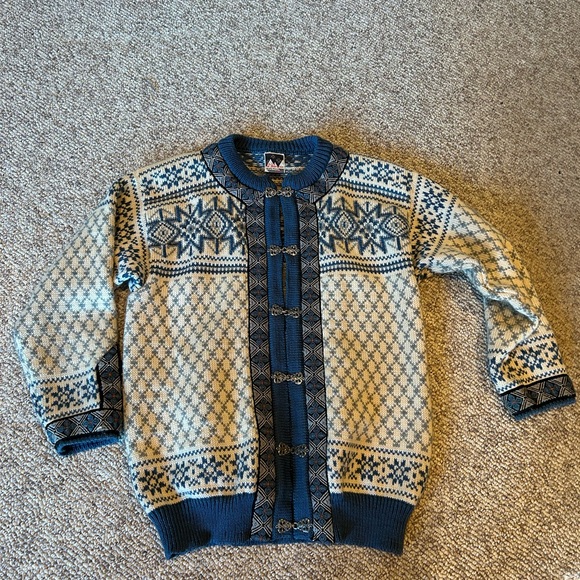 Vtg Dale of Norway baby blue grey wool Nordic Norwegian pewter clas sweater L-XL - Picture 1 of 7